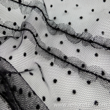 Knitted Dot Lace Black Mesh Flocking Fabric